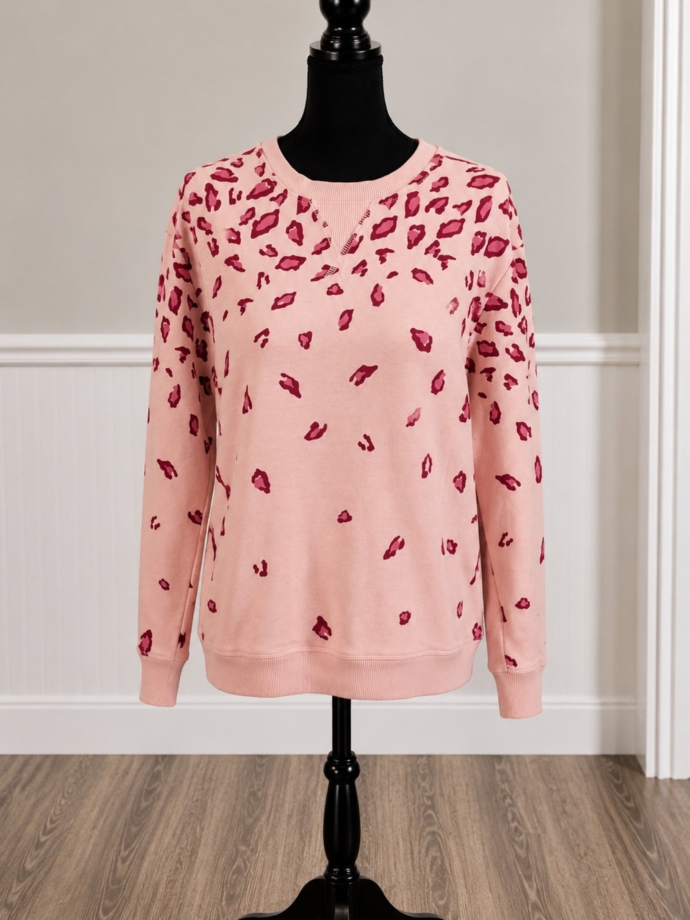 •Style & Co Pink Leopard Print Crewneck Sweater